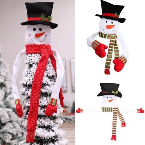 Christmas Tree Topper Cover Snowman Hat Scarf Xmas Decoration for Home Ornament