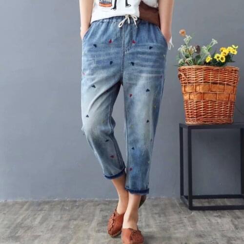 Summer Autumn Women Jeans Fashion Vintage Embroidery Casual Loose Denim Harem Pants jean femme Plus Size S-3XL