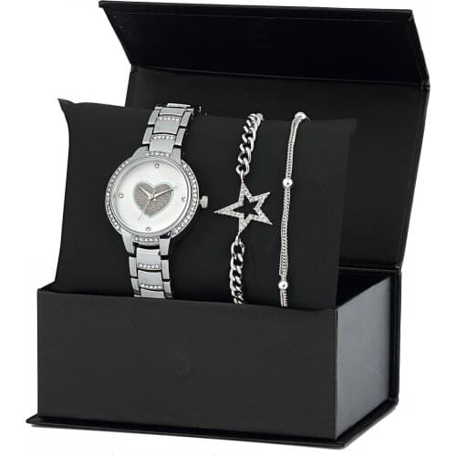 Forentina Beyaz Taşlı Kombin Saat Seti Hediye Set PS1531