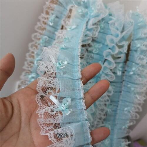 Handmade diy super good quality blue snow yarn with bow lace flowers dress home lace accessories