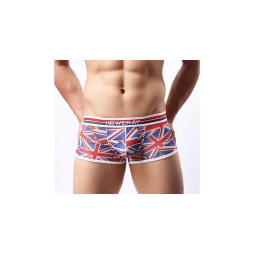 Hot selling!1pcs brand HOWE RAY union jack figure sexy mens gay underwear low-rise appeal boxers and shiny underwear