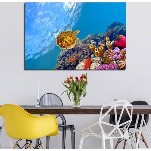 Turtle Fish Coral Colorful Sea World Canvas Posters Prints Wall Art Painting Decorative Picture Modern Kids Room Home Decoration