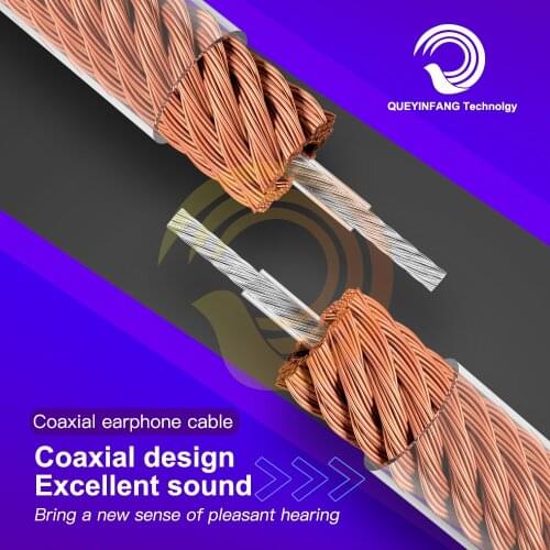 QUEYINFANG 2.8mm One-core Coaxial Earphone Upgrade Cable OFC Strand Mixed Silvered OFC Strand PVC Sheath Copper Color