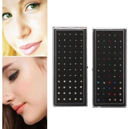 60pcs Box Nose Rings Nose Studs Stainless Steel Crystal Body Piercing Jewelry
