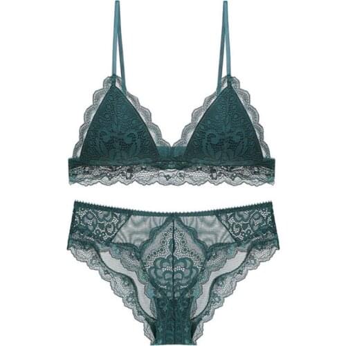 EFIOLY NT19A0057 Sexy Lace Women Bra Set Triangle Cup Without Steel Ring Underwear Set Without Trace Deep V Gather Lingerie Set