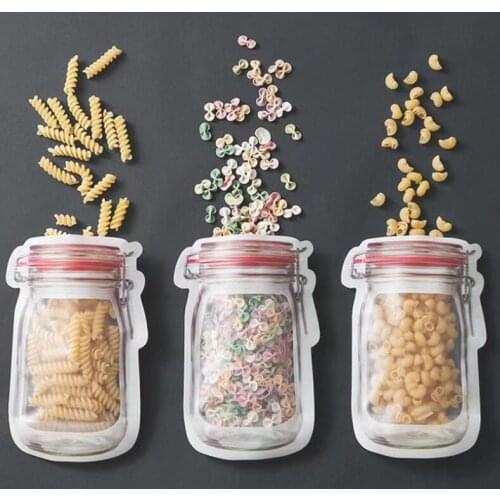 Creative Clear Plastic Food Bag Mason Bottle Modeling Zippers Storage Snacks Food Container LX8522