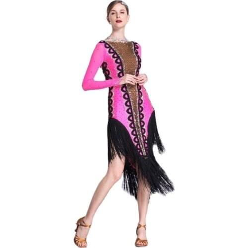 L-18225 Latin Dance Dress Latin Skirt Competition Dress Costumes Performing Dresses Sparkly Rhinestones Customize Tassel Dress