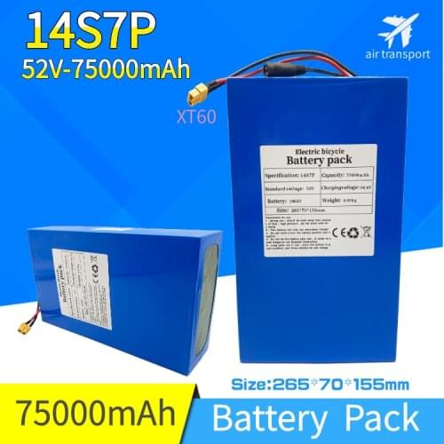 52V 14s 75000mAh 18650 750W lithium battery for balance car, electric bicycle, scooter, tricycle (with BMS 58.8v 30a charger)