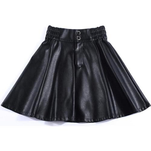 Women Black Gothic Pleated Faux PU Leather Skirt Summer High Waist Korean Harajuku Punk Cute Sexy Mini Short Skirts Faldas Corta