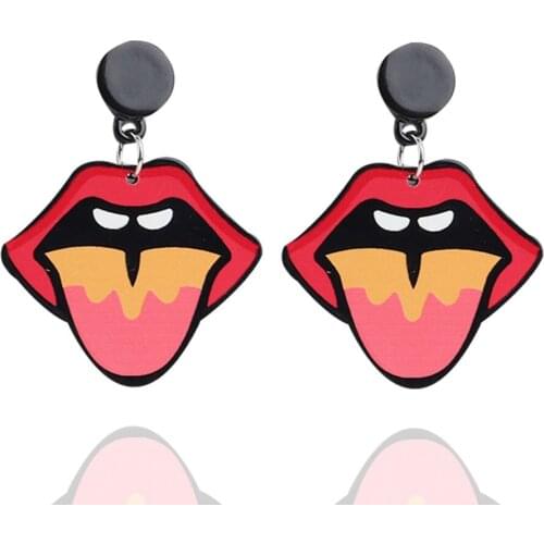 New Fashion Red Mouth Lips Tongue Drop Earrings For Women Geometric Long Dangle Earrings Brincos Nightclub Party Punk Jewelry