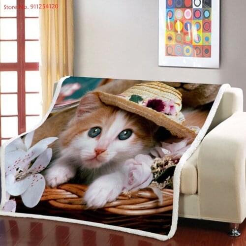 Cat Blanket Children Nap Blanket Animals Print Cover Blanket Sherpa Fleece Air Conditioning Blanket 3D Print Travel Blanket
