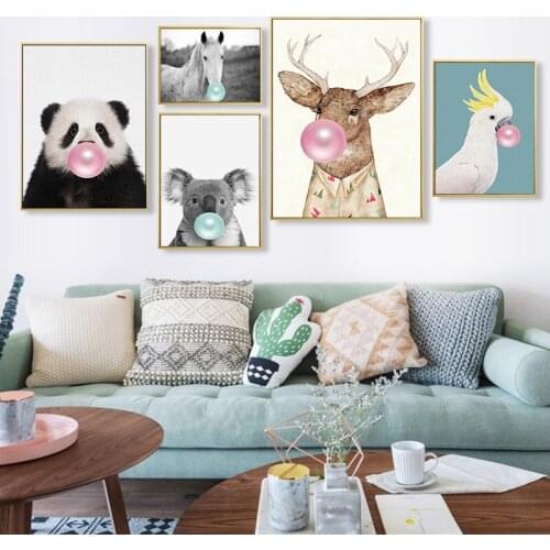 Animals Blowing Bubbles Poster Woodland Wall Art Pictures Posters And Prints Canvas Painting Living Room Decoration Home Decor