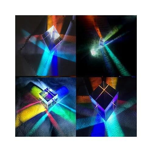 Prism Six-Sided Bright Light Combine Cube Prism Stained Glass Beam Splitting Prism Optical Experiment Instrument Lens