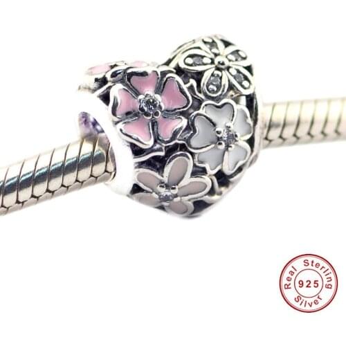 QANDOCCI Fits Pandora Bracelet Charms Beads for Jewelry Shining Elegance Clip Beads Pink CZ Silver Charms 925 Silver Jewelry