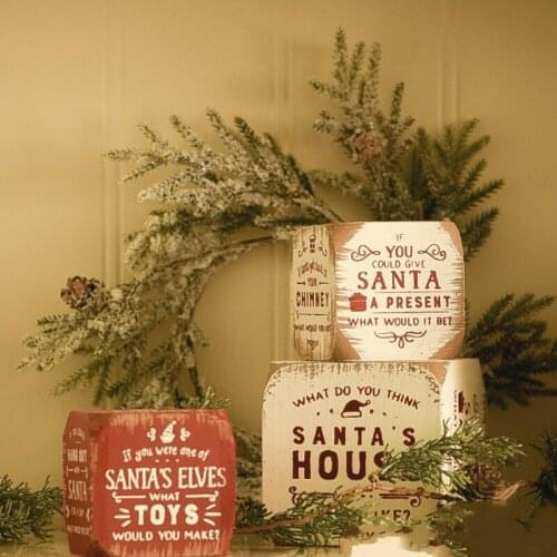 Retro and old red and white English small cube Christmas desktop window cube decoration ornaments photo props christmas gift