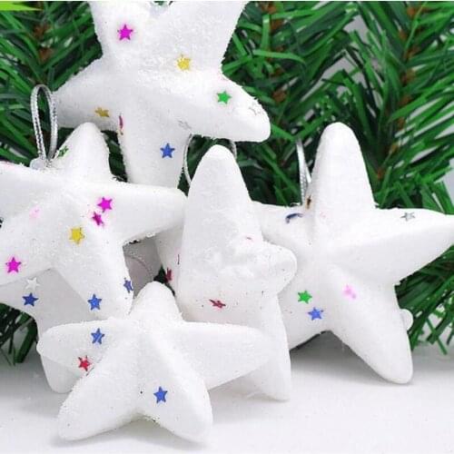 6 pcs/set 6 cm Christmas Foam Star Xmas Tree Pentagram Ornaments New Year Party Pendants Decoration for Home Child Kids Toys