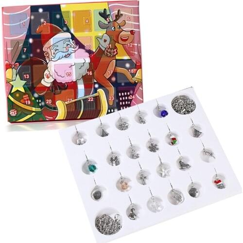 Christmas Advent Calendar Countdown Calender DIY Necklace Bracelace Set with 22 Pendants for Children Kids Gift