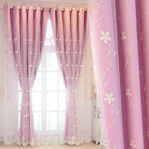 Net Red Princess Douyin Double-Layer Curtains for living room Bedroom Girl Hipster Warm Korean Girl Embroidery General Pleat