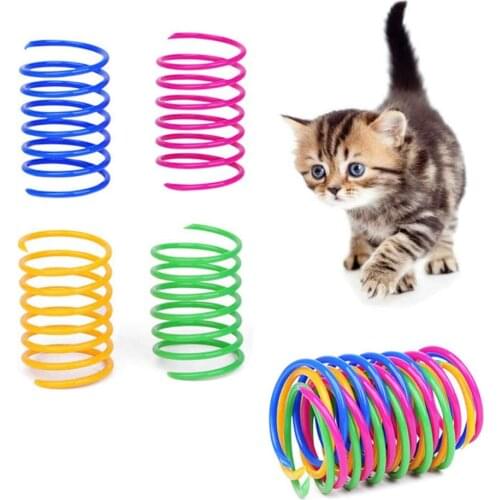 Random Colorful Plastic Cat Spring Toy Coil Spiral Springs Pet Cats Action Wide Durable Interactive Toys