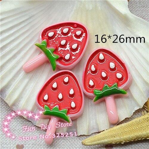 Resin flat back red strawberry lollipop candy cabochon for decoration 16*26mm 50pcs/lot