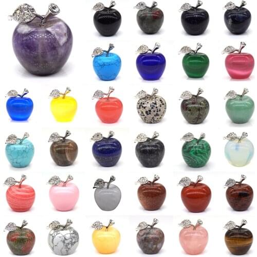 30MM Apple Statue Healing Crystal Home Decoration Gemstone Natural Stone Carved Figurine Gem Room Ornament Christmas Gift