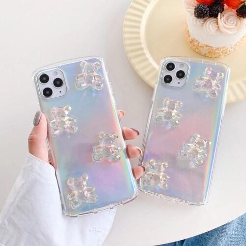 Cute Cartoon Laser 3D Bear Transparent Soft Phone Case for Iphone11 X XR XS XS Max 11PRO MAX 7 8 Plus Clear Back Cover Funda