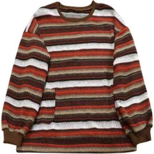 Loose Pullover Womens Unisex Couples Japanese Striped Knitted Sweaters Hip-Hop Womens New Style Winter Fashion Retro Sweater