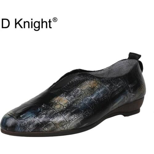 Genuine Leather Shoes Women Plus Size Round Toe Designer Flats Shoes Women Hard-Wearing Light Loafers Spring/Autumn Soft Flats