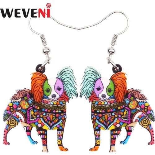 WEVENI Original Acrylic Drop New Long Dangle Papillon Dog Earrings For Women New Trendy Animal Jewelry Pet Lover Wholesale