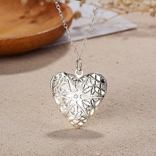 YSH New 100%925 Sterling Silver Heart Shaped Mesh Flower Frame Pendant Necklace 2020 Woman Luxury DIY Jewelry Valentine Day Gift
