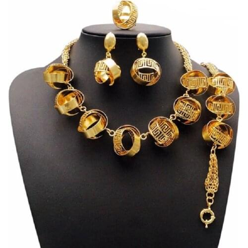 YULAILI Fashion Dubai Gold Jewelry Sets Bridal Party Necklace Earrings Bracelet Ring Jewellery Free Shipping
