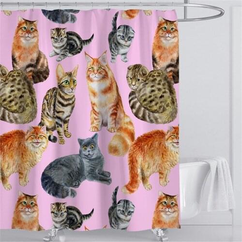 Cat Shower Curtains Waterproof Shower Curtain Bathroom Polyester 3D Girls Boys Kids