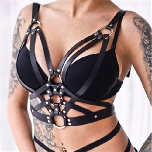 New Women Punk Gothic Leather Bra Cool Sexy Harness Belt Sexy Female Adjustable Strap Lady Body Top Chest Strap