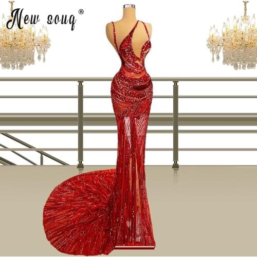 Sexy See Through Evening Dress 2021 Mermaid Crystals Long Prom Gown Red Carpet Runway Gowns Robes Islamic Turkish Dresses