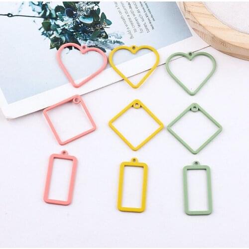 DIY Jewelry Charms Candy Colors Rubber Enamel Alloy Pendants Hollow Out Heart Rectangle Square Geometry Earring Charm 10pcs