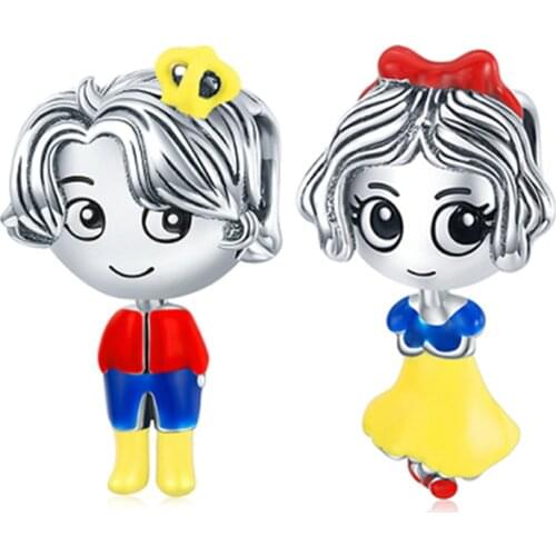 100% 925 Sterling Silver Fairy Tale Town Little Prince Princess Couples Charm Beads fit Bracelet DIY Beads Fine Jewelry