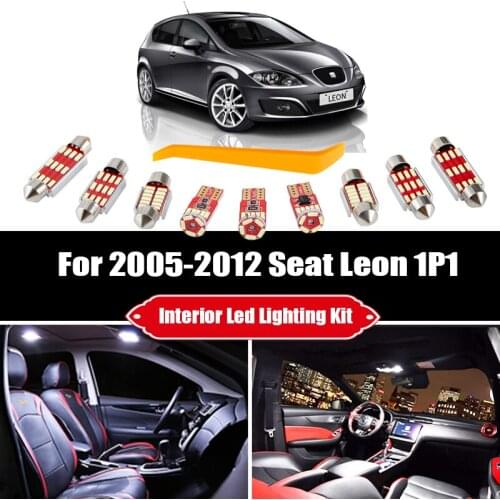14pcs For 2005-2012 Seat Leon MK2 1P 1P1 White Error Free Car Accessories LED Interior Reading Map Dome Light Cargo Bulbs Kit