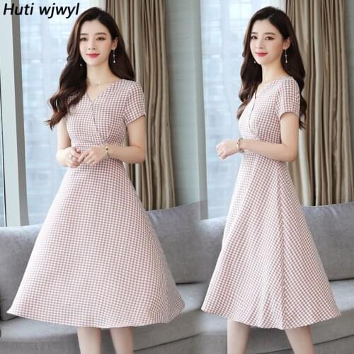 2021 Vintage Plus Size Pink Chic Sexy Sundress Summer New Sweet Plaid Beach Midi Dresses Women Bodycon Elegant Party Vestidos