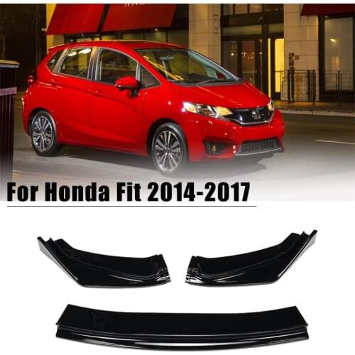 3Pcs Front Bumper Lip Splitter Spoiler For Honda Fit 2014-2017 Gloss Black Carbon Fiber Car Modification Part Body Kit