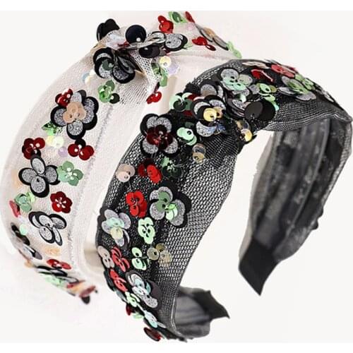 6pcs 2020 New Shinny Sequins Hair Hoop Hair Accessories Elegent Ladies Mesh Lace Hairband for Women and Girls Hairwear