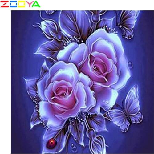 5d Diamond Painting Purple Flower Diamond Painting Mosaic Decoration With Flowers Cross Stitch Diamond Art Interior Painting