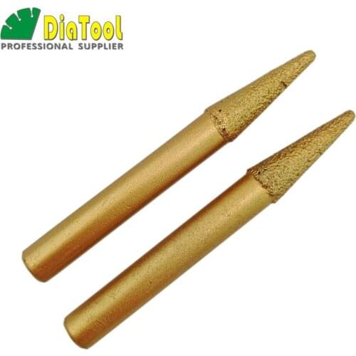 DIATOOL 2PK Vacuum Brazed Diamond Carving Bits, CNC Engraving Bits For Stone(10-3/30mm) Cone Type, Diamond Burrs