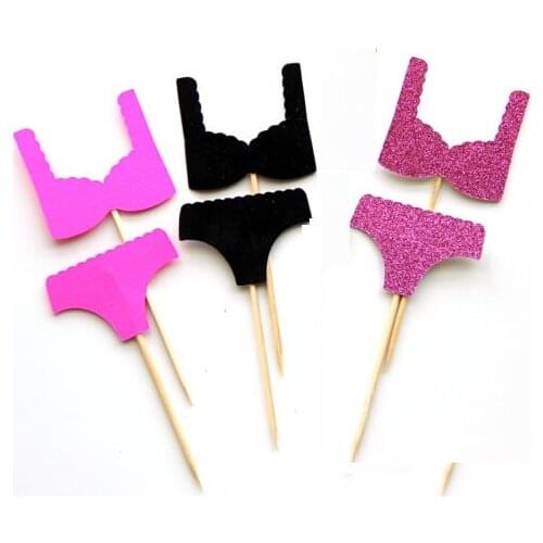 Glitter Lingerie bra Cupcake Topper baby bridal shower birthday food Picks wedding party cake topper decor