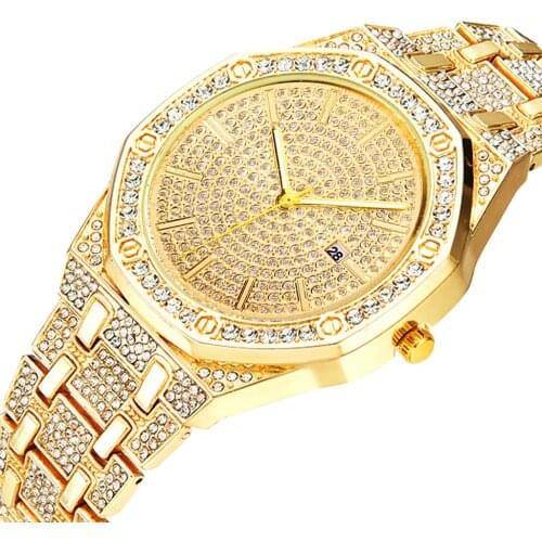 Diamond Watch for Mens Top Brand Luxury Iced Out Watch Bracelet Hip Hop Wristwatch Relogio Masculino Mens Gold Watch Clock Reloj