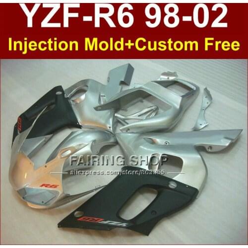 D6EF silver black fairing kits for YAMAHA YZFR6 1998 1999 2000 2001 2002 custom fairings YZF R6 98-02 YZF1000 body parts F7RF