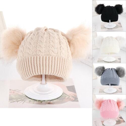 2019 Kid Child Baby Boys Girls Beanie Hat Cap Winter Warm Double Pom Pom Bobble Knit