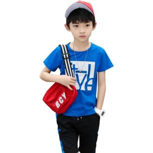 Childrens clothing boys 2pcs sports suit short-sleeved T-shirt + five-point pants suit new summer big childrens suit