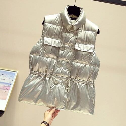 Glossy Down Cotton Vest Womens Fashion Loose Thick Cotton Coat To Keep Warm Autumn And Winter Waist Waist Sleeveles Vest Jacket