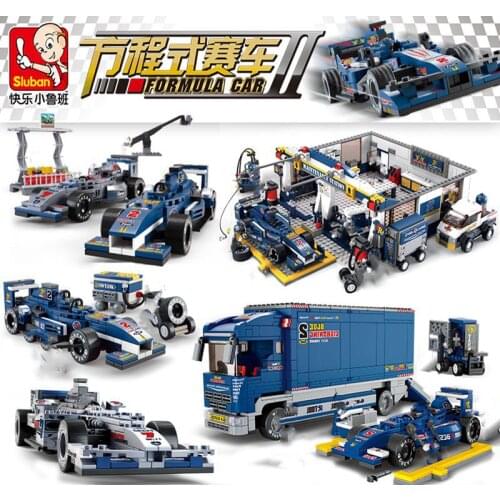 City Racers 1 Car Racing F1 Station Transport Truck Sets Building Blocks Figures Kid Toy Child Vehicle