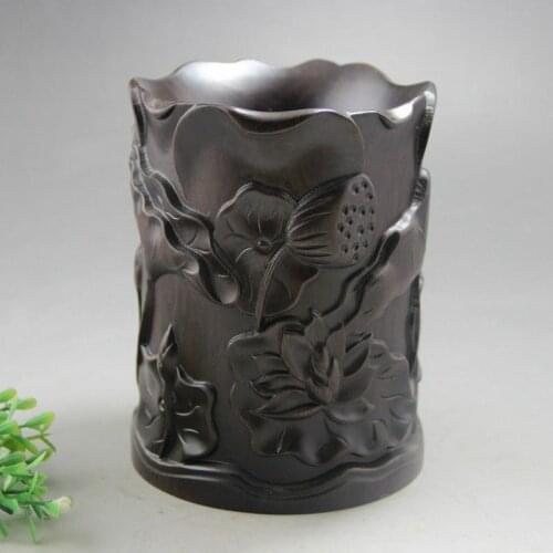 Chinese Antique Hand Carved Hardwood Lotus Brush Pot Very Beautyful